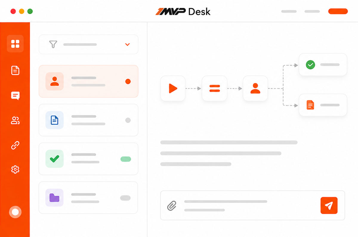 Схематичный пример 1MVP Desk: рабочие данные, автоматизированный процесс и поле для работы с текстом